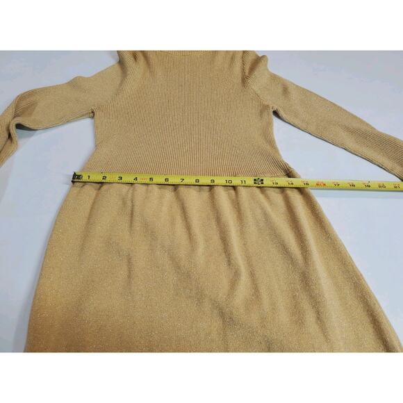 Free People Womens Medium Sweater Dress FRENCH GIRL MINI Gold Shimmer *no Belt - Picture 12 of 13